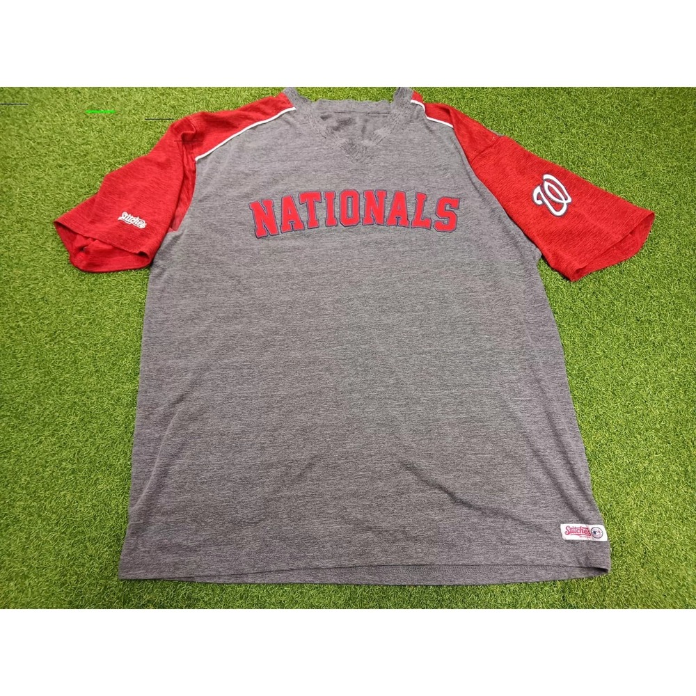 Washington Nationals‎ Shirt Mens L Gray Red  Baseball V Neck